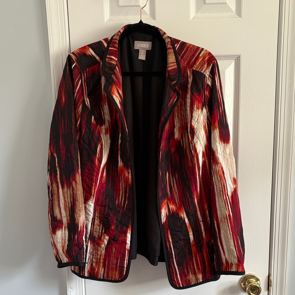Chico's Autumn Quilted Puffy Open Front Multicolor Abstract Jacket Size 3/XL